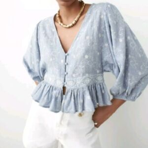 Zara Small Blue Floral Women's Top